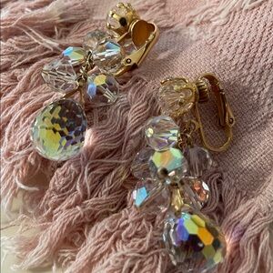 Elegant Aurora Borealis Beautiful Crystal Drop Earrings with open clip closure